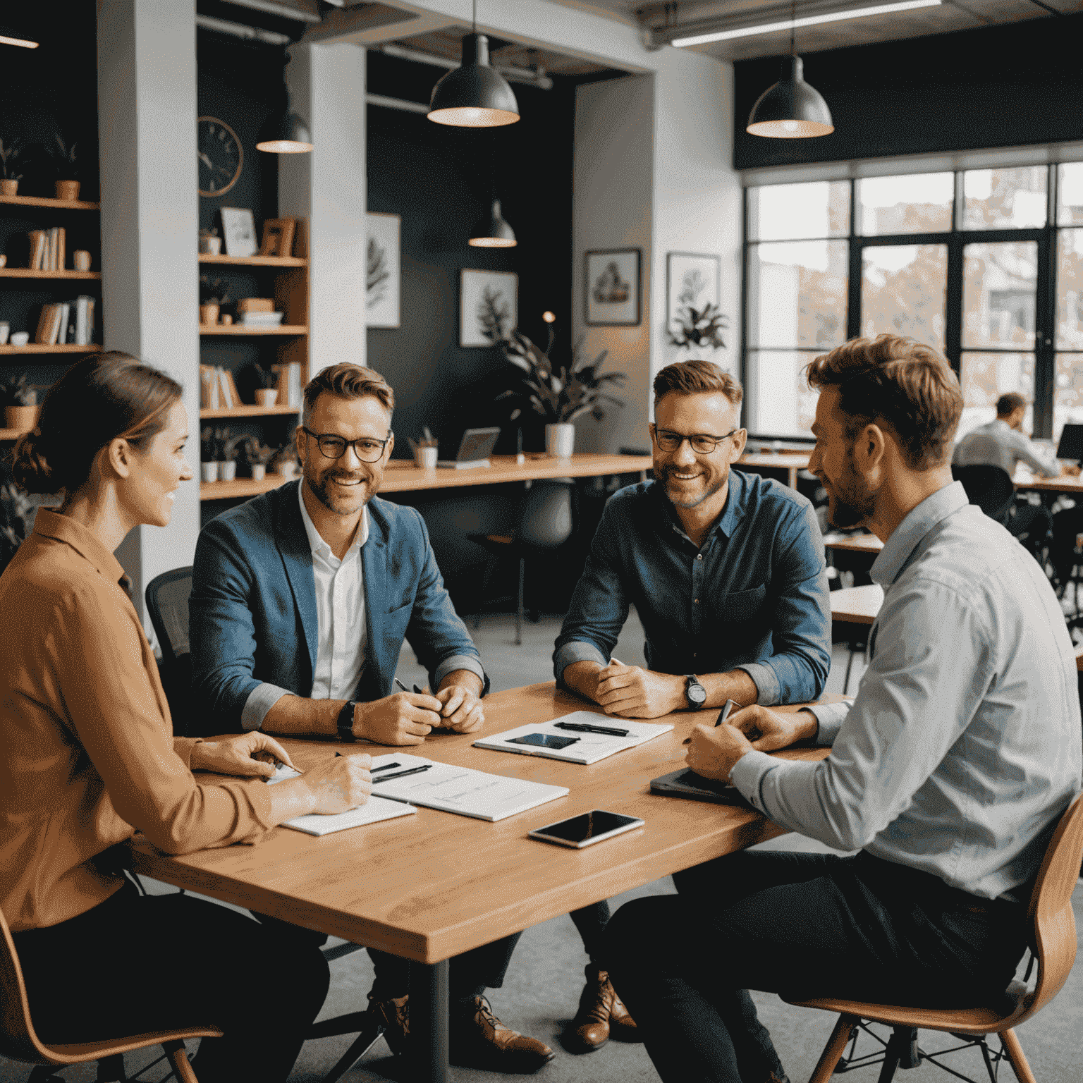 Diverse group of Australian adults discussing investment strategies in a modern, collaborative workspace